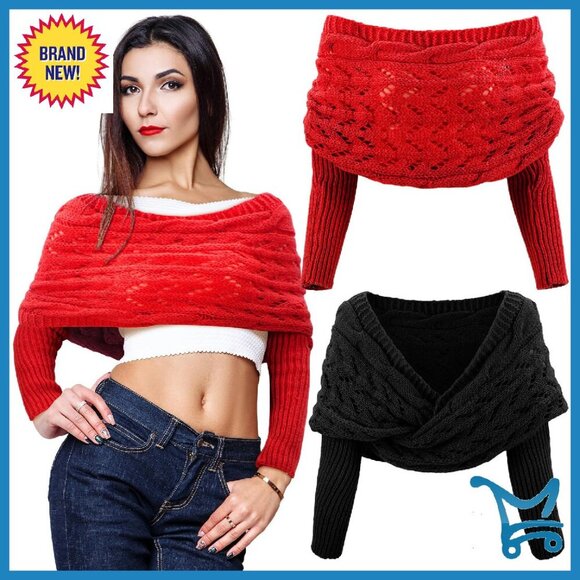 Knitted Wrap Sweater Scarf with Sleeves All Season Wear Soft Material
